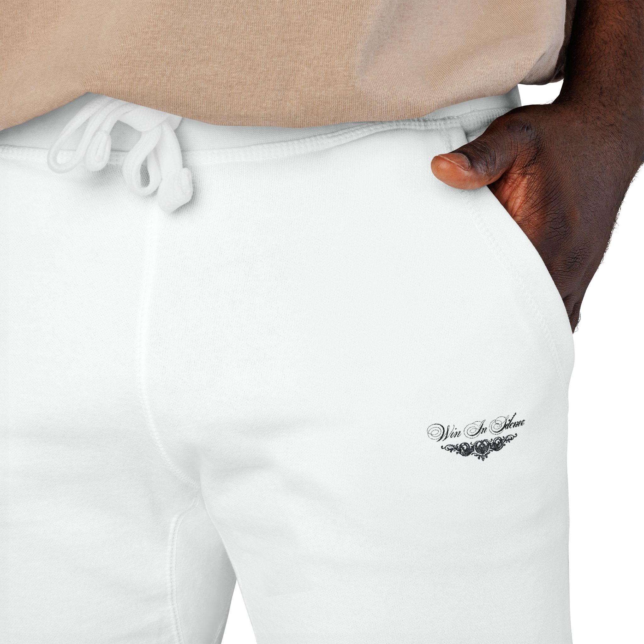 Embroidered Fleece Sweatpants — Minimal White Joggers - Image 3